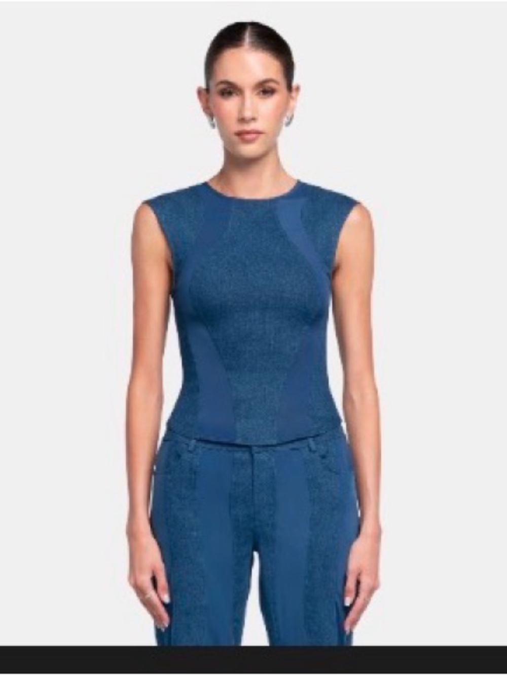 Sleeveless Navy Blue Knit Shell Top
